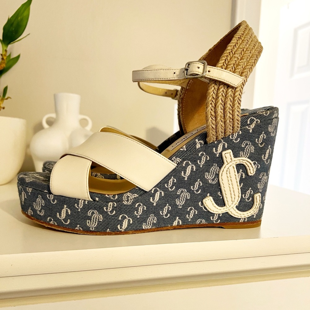 Chic Jimmy Choo Denim Wedge Sandals